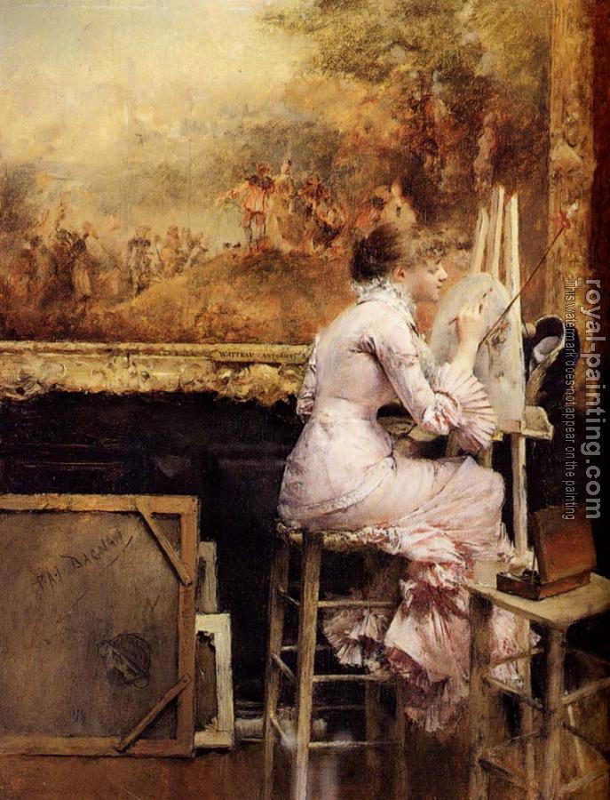 Pascal-Adolphe-Jean Dagnan-Bouveret : Pascal Adolphe Jean Young Watercolourist In The Louvre